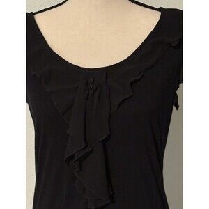 Women's Black Nue Options Blouse Size M Ruffle Detail Flutter Sleeves V Neck